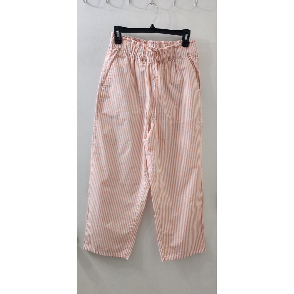 J.Crew Pink White Striped Paperbag Waist Pull On Pants Small Drawstring Cotton